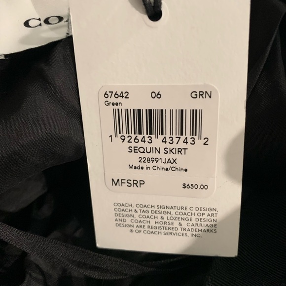 Coach Sequined Black & Green Tulle Skirt Size 6 NWT - Picture 9 of 9